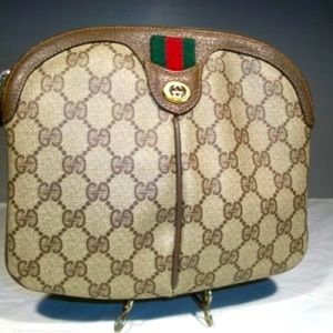 GUCCI Vintage Sherry Line GG Web PVC Canvas Brown Crossbody Shoulder Bag GS3043